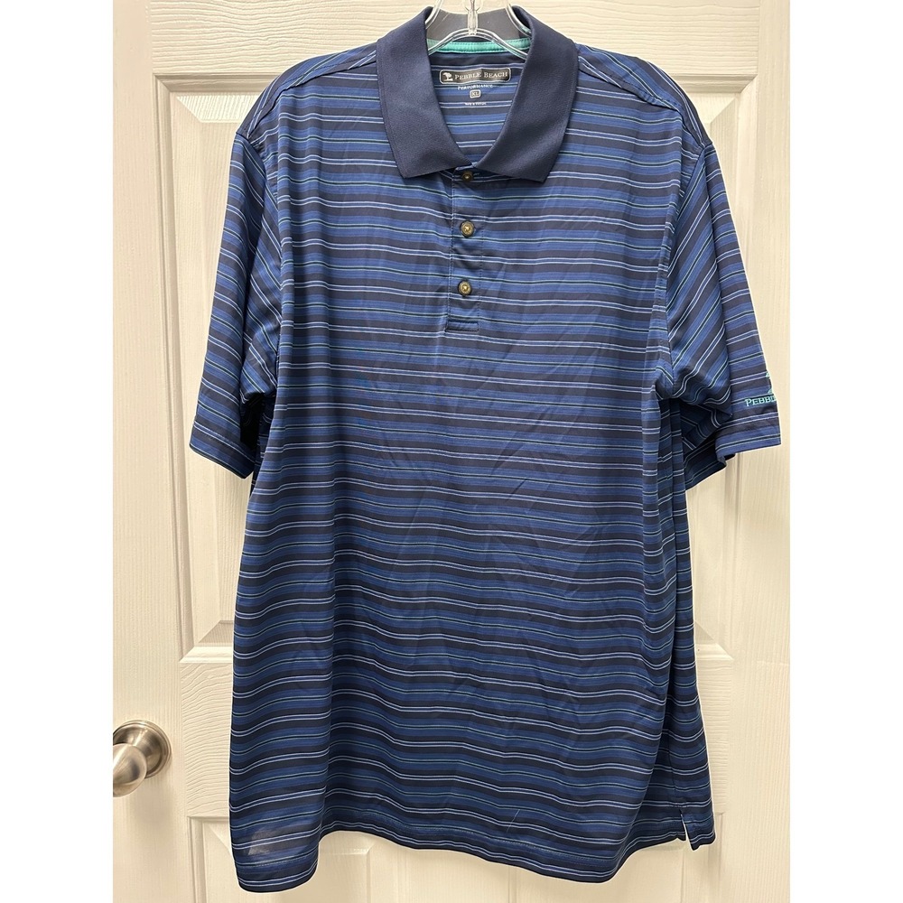 Pebble Beach Performance Golf Polo Striped Short Sleeves XL